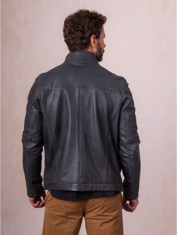 Penton Leather Jacket in Graphite Blue