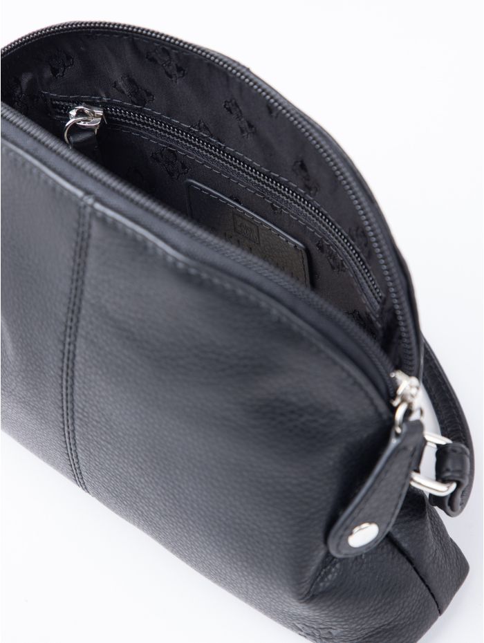 Elterwater Curved Leather Cross Body Bag in Black