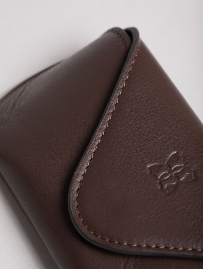 Flapover Leather Glasses Case in Brown