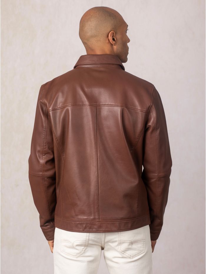 Renwick Collared Leather Jacket in Cognac