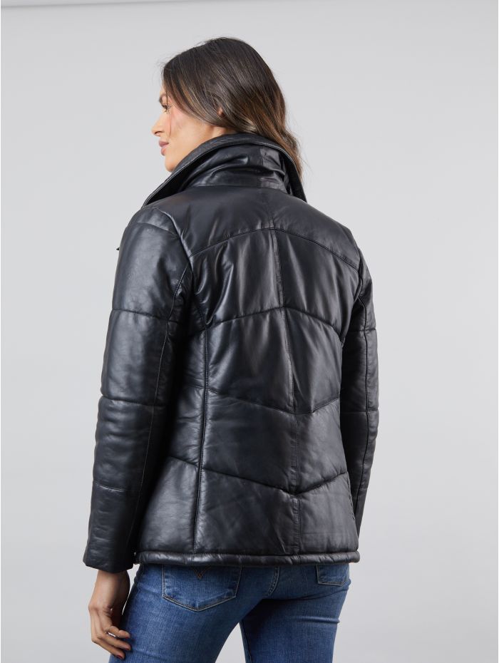 Parton Leather Padded Jacket in Black