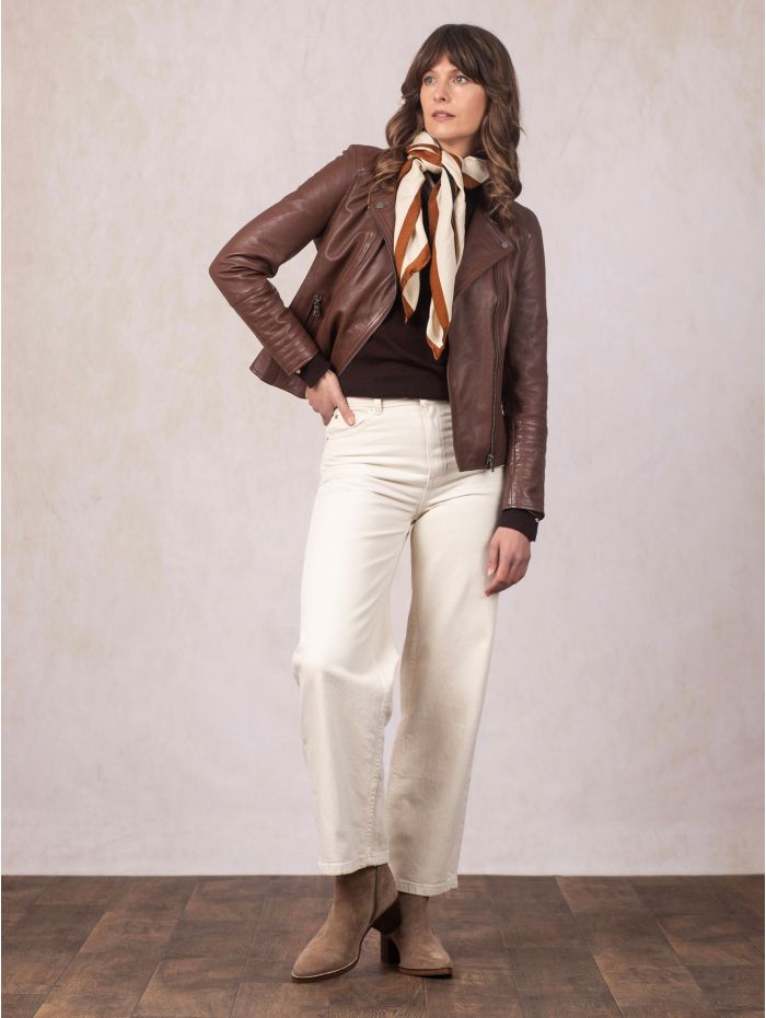 Tarn Leather Biker Jacket in Bourbon