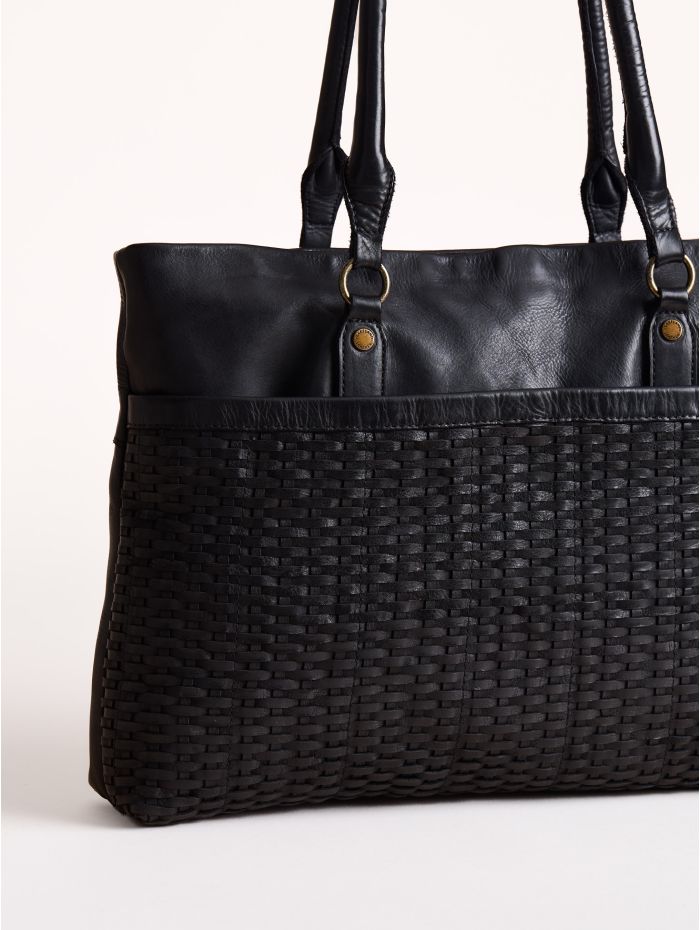 Piel Leather Tote Bag in Black