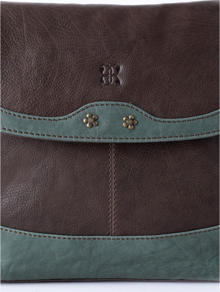 Hartsop Flapover Leather Cross Body Bag in Brown and Green