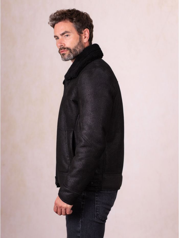 Harrier Sheepskin Flying Jacket in Black