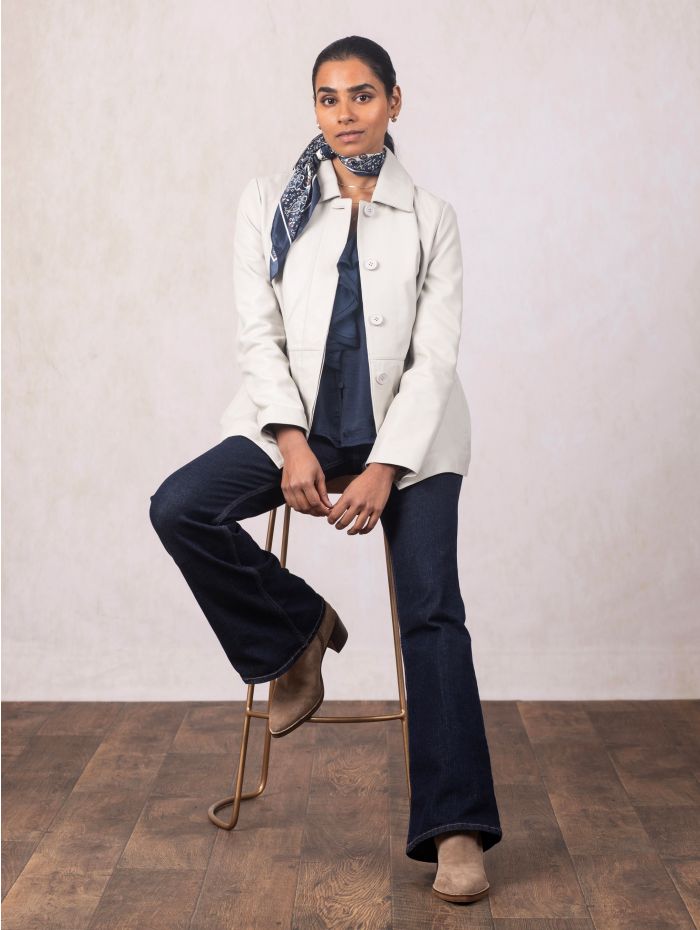 Mawbray Collared Leather Jacket in Parchment