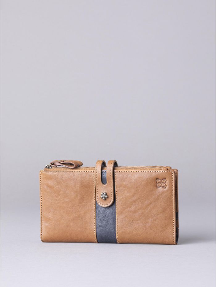 Hartsop Leather Double Zip Purse in Tan & Navy