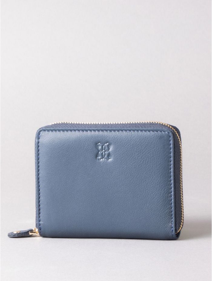 Small Leather Zip Purse in Navy