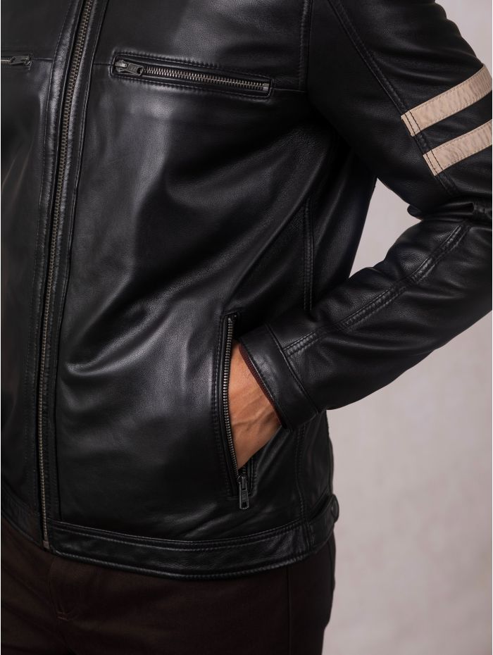 Charlie II Leather Racer Jacket in Black