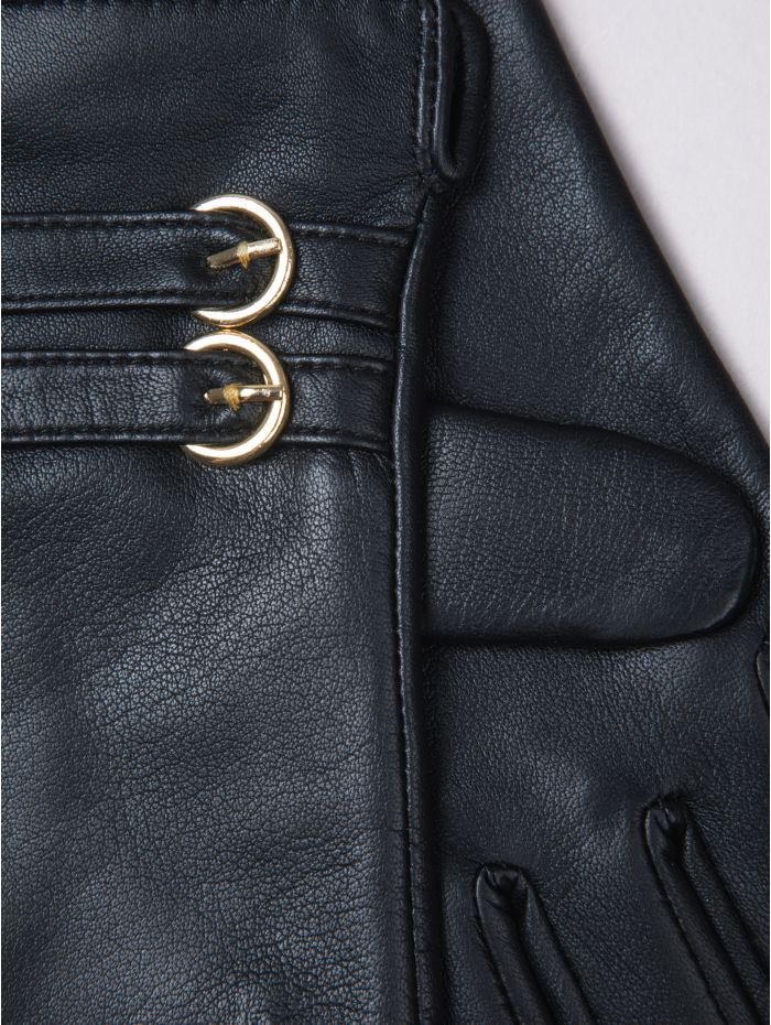 Twin Buckle II Leather Gloves in Black