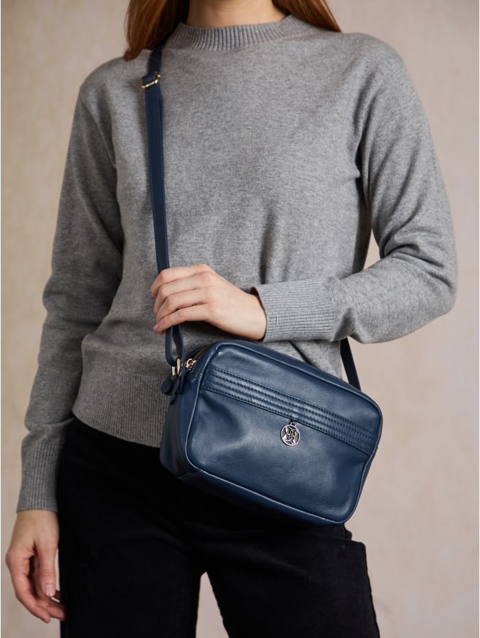 Cartmel Boxy Leather Cross Body Bag in Navy