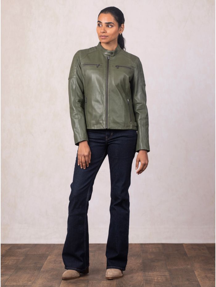 Buttermere Leather Racer Jacket in Green