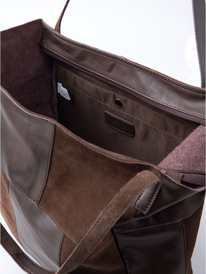 Tarn Hows Leather and Suede Tote Bag in Chocolate Brown