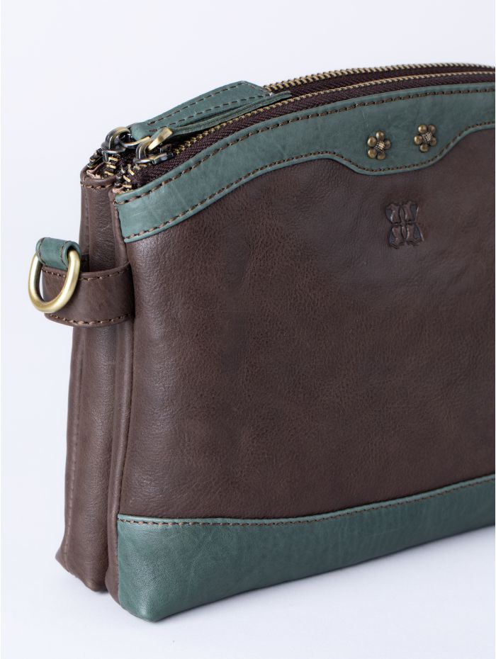 Hartsop Zip Leather Cross Body Bag in Brown and Green
