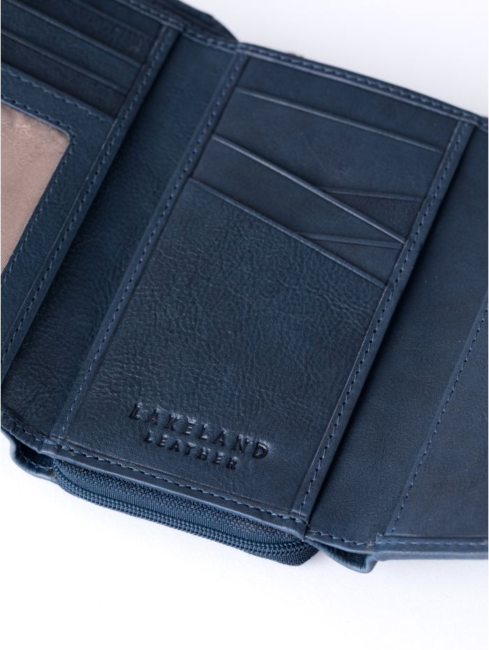Hartsop Flapover Leather Purse in Navy and Cognac