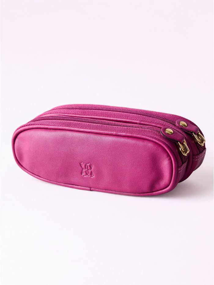Leather Double Glasses Case in Bold Cranberry Pink