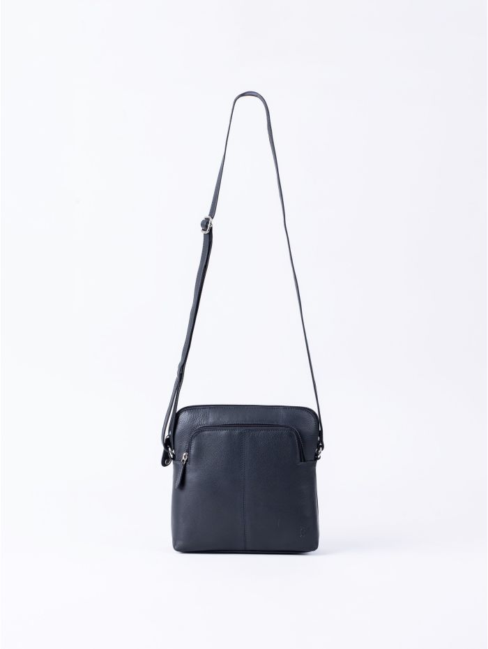 Raven Leather Cross Body Bag in Navy