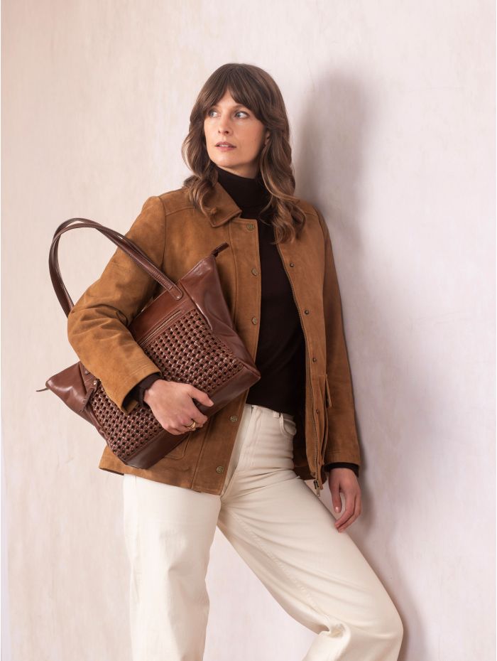 Waverton Woven Leather Tote Bag in Brown