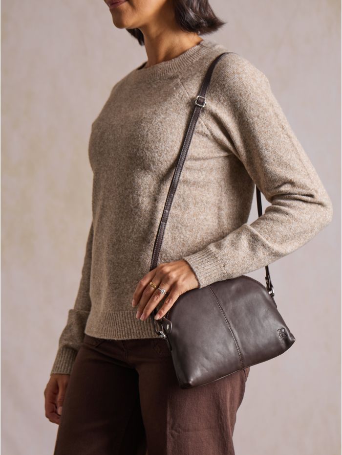 Elterwater Curved Leather Cross Body Bag in Brown