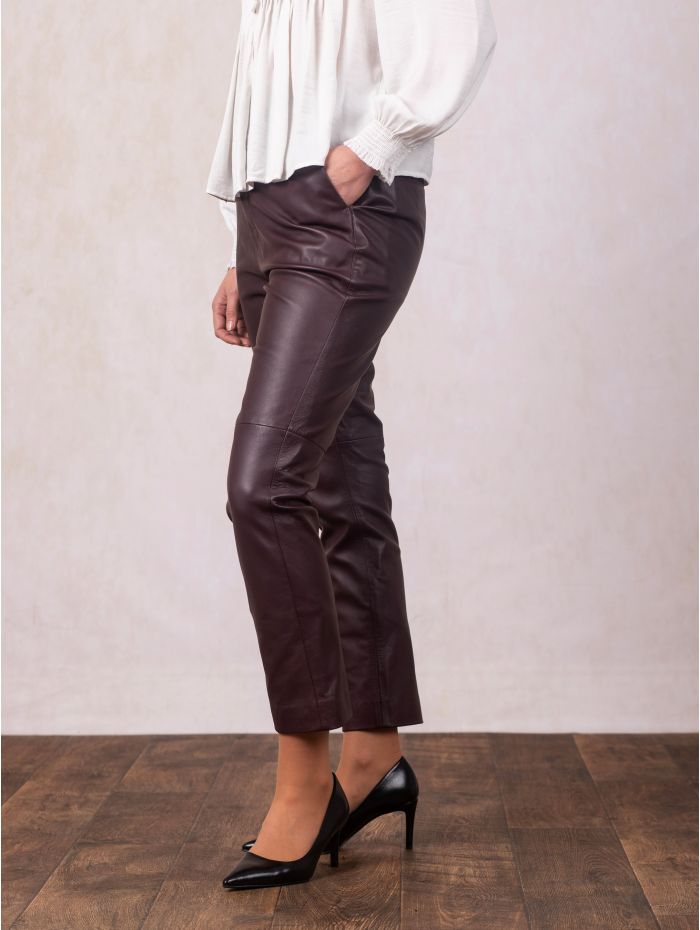Leather Trousers in Berry