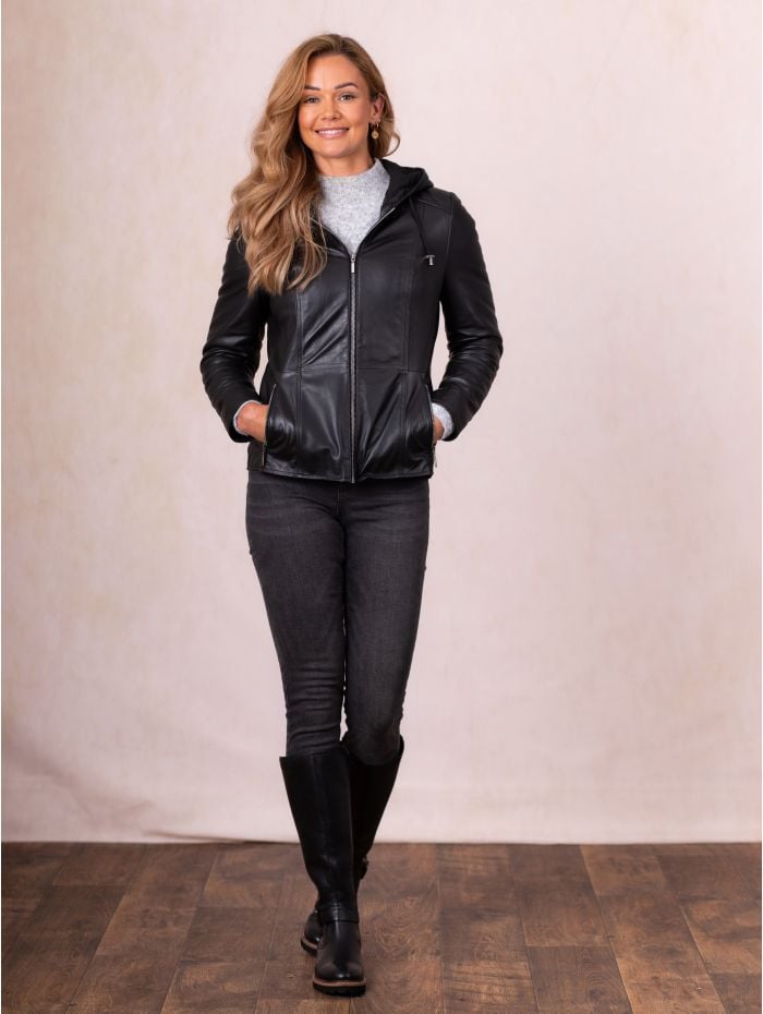 Abbeyville II Hooded Leather Jacket in Black