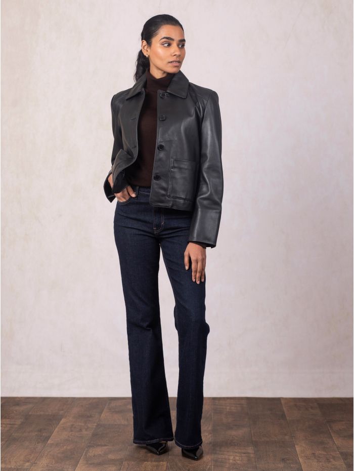 Kendal Collared Leather Jacket in Black