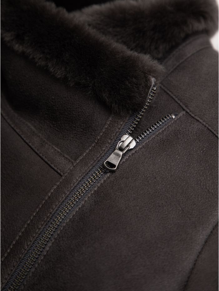 Armboth Shearling Aviator Jacket in Charcoal Grey