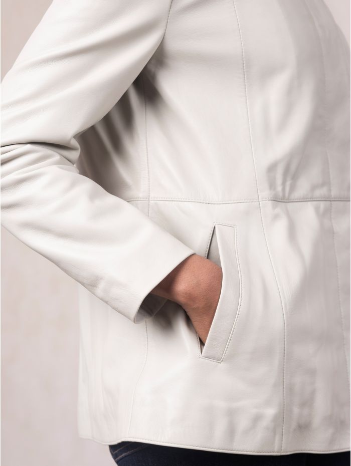 Mawbray Collared Leather Jacket in Parchment