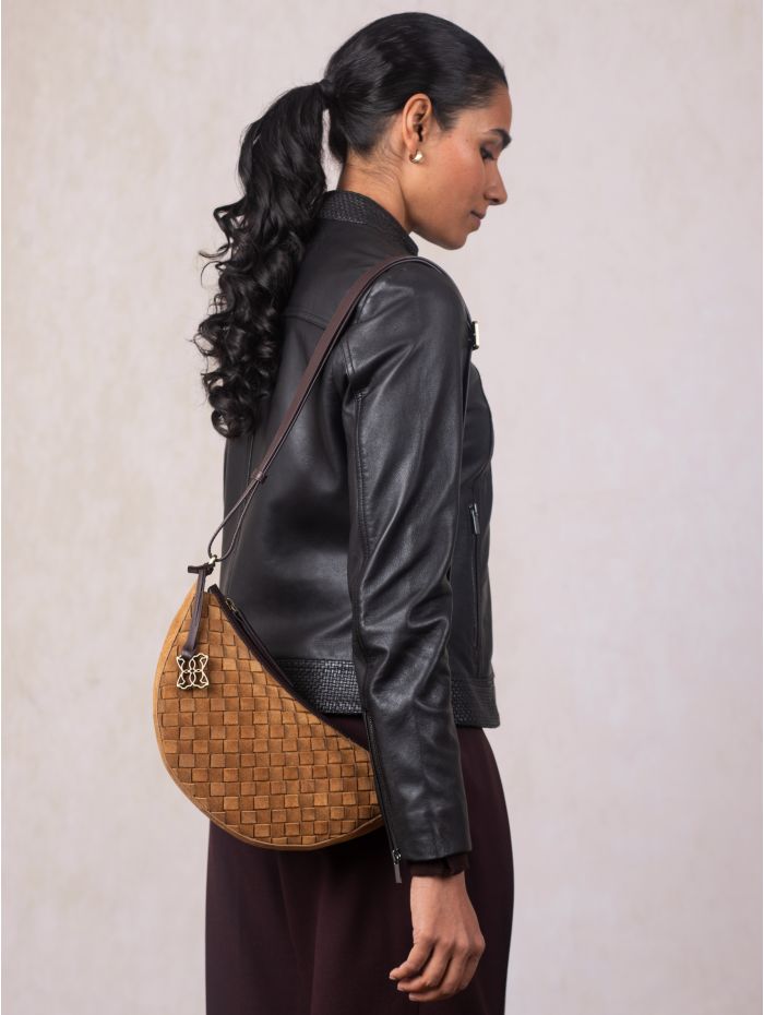 Mirehouse Suede Sling Bag in Cognac