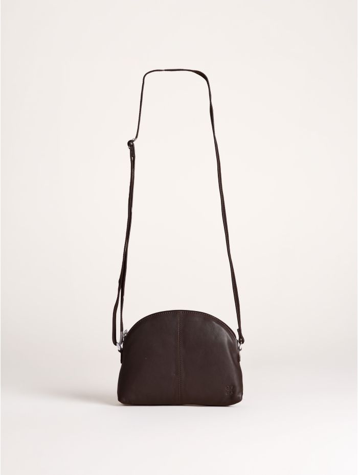 Elterwater Curved Leather Cross Body Bag in Brown