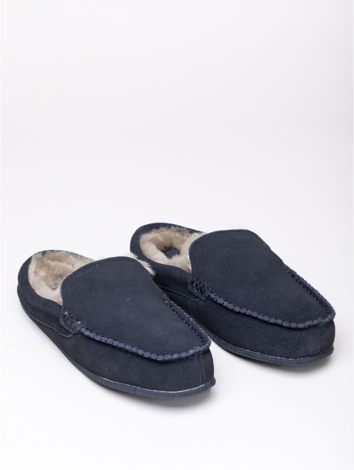 Sheepskin Moccasin Slider Slippers in Navy