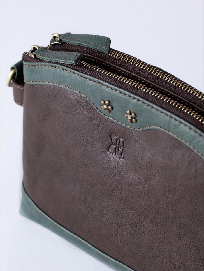 Hartsop Zip Leather Cross Body Bag in Brown and Green
