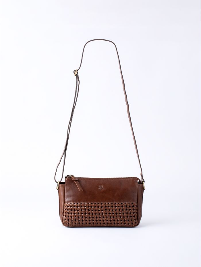 Waverton Woven Leather Cross Body Bag in Brown