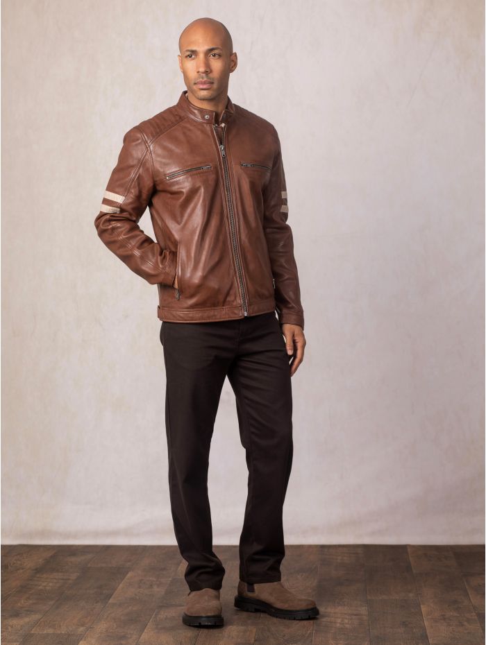 Charlie II Leather Racer Jacket in Cognac | Lakeland Leather