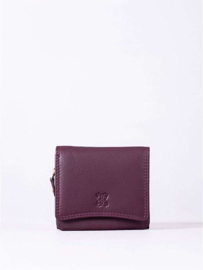 Small Leather Flapover Purse in Burgundy