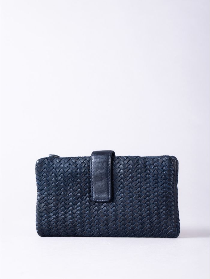 Wreay Large Leather Tab Purse in Navy