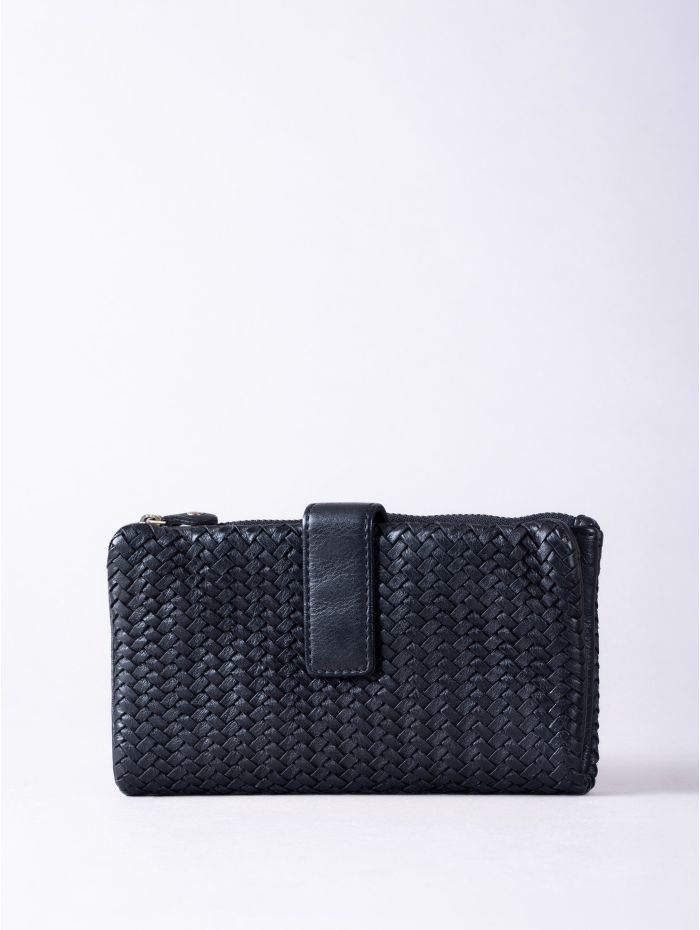 Wreay Large Leather Tab Purse in Black
