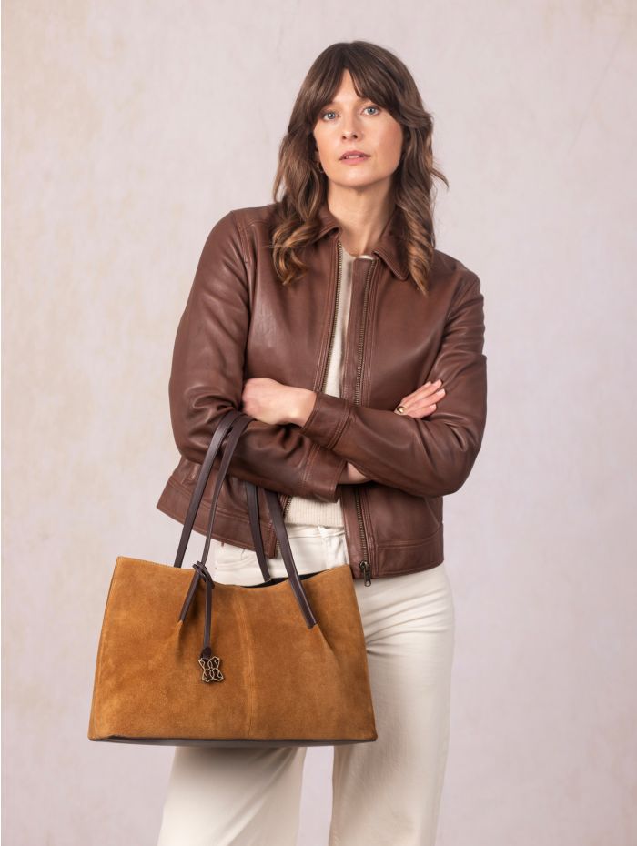 Mirehouse Suede Tote Bag in Cognac