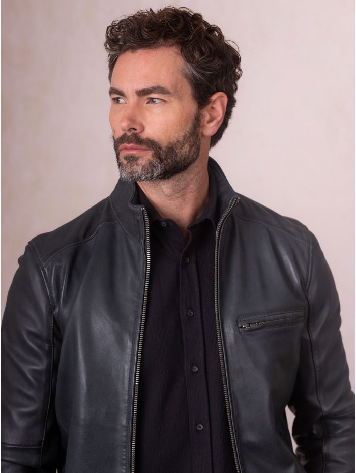 Penton Leather Jacket in Graphite Blue