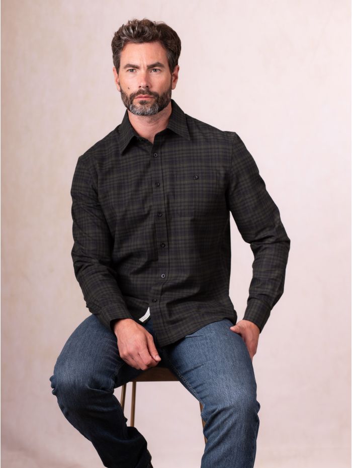 Keswick Cotton Checked Shirt in Dark Green