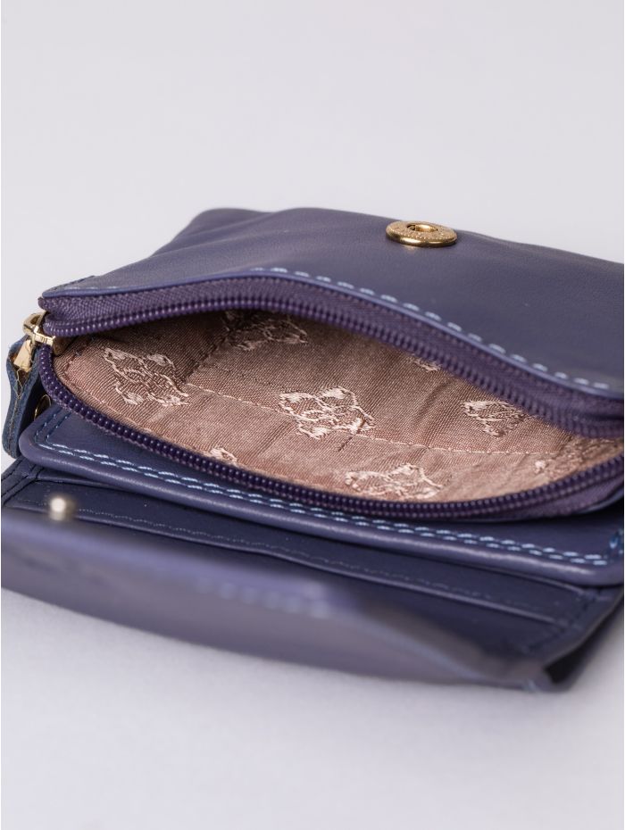 Small Leather Flapover Purse in Purple