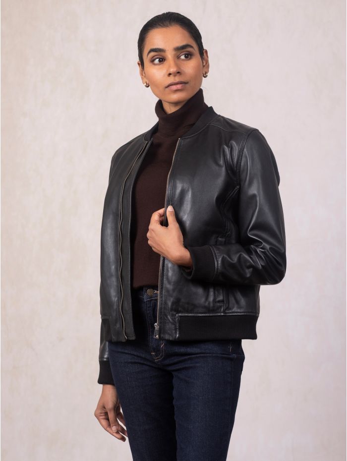 Braithwaite Leather Bomber Jacket in Black