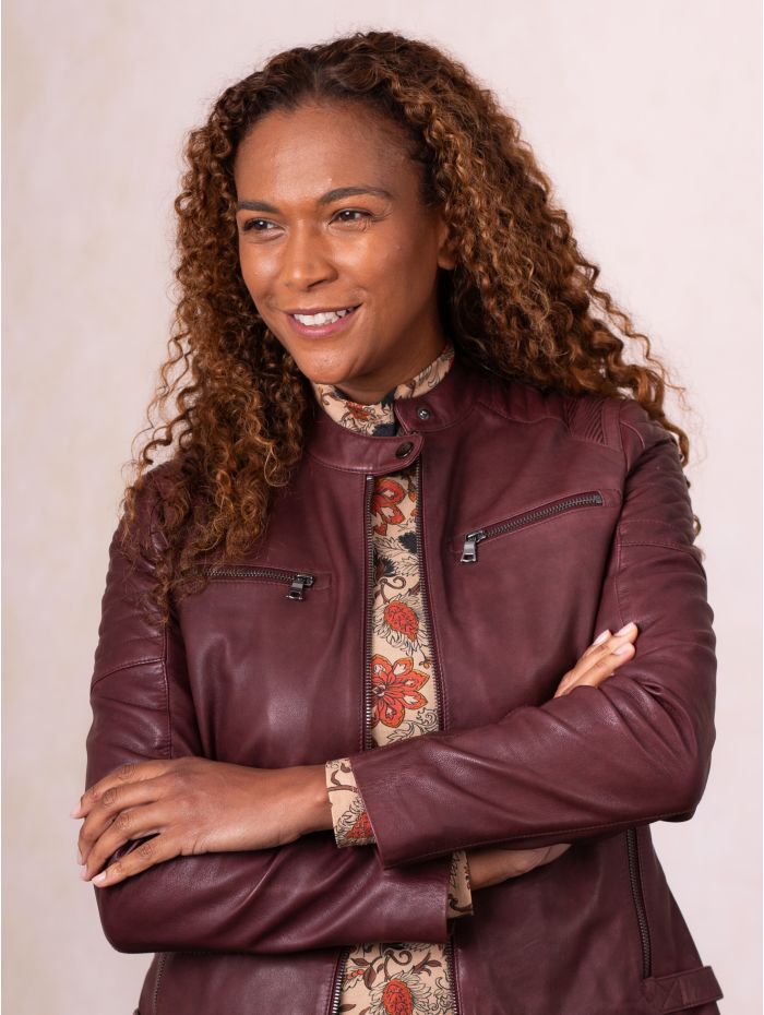 Buttermere Leather Racer Jacket in Burgundy