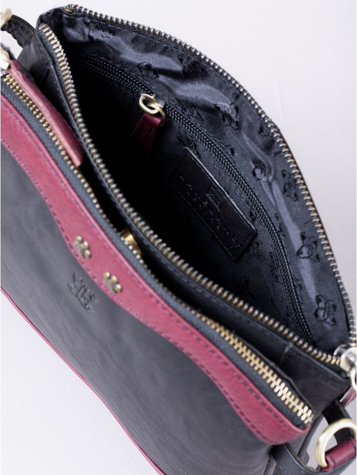 Hartsop Zip Leather Cross Body Bag in Black and Burgundy