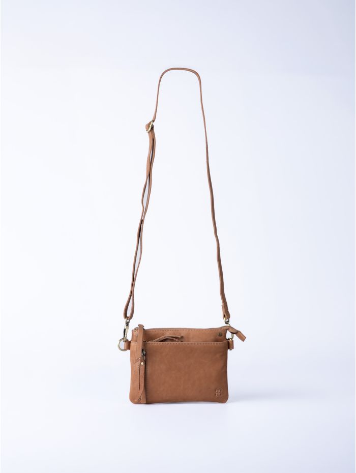 Harstone Mini Leather Cross Body Bag in Taupe
