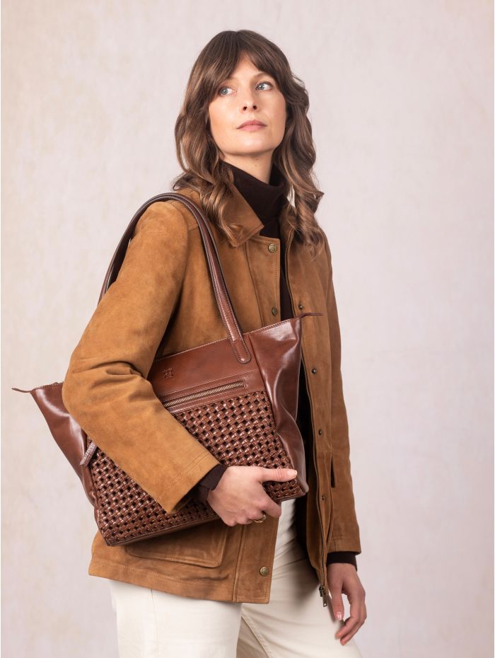 Waverton Woven Leather Tote Bag in Brown