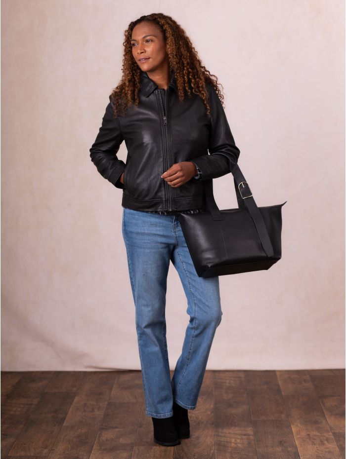 Crosthwaite Collared Leather Jacket in Black