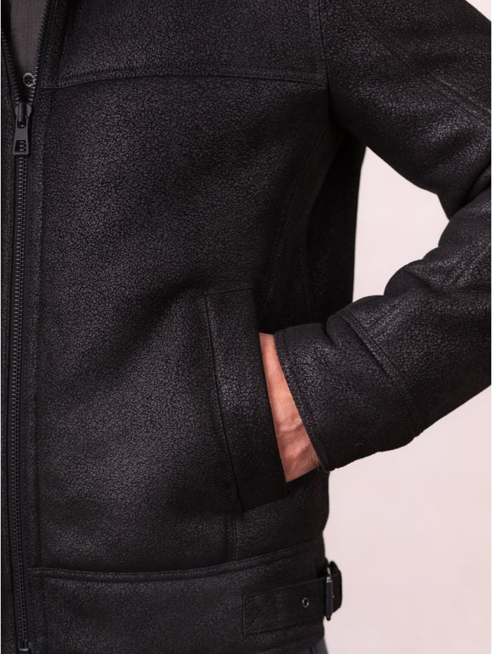 Harrier Sheepskin Flying Jacket in Black