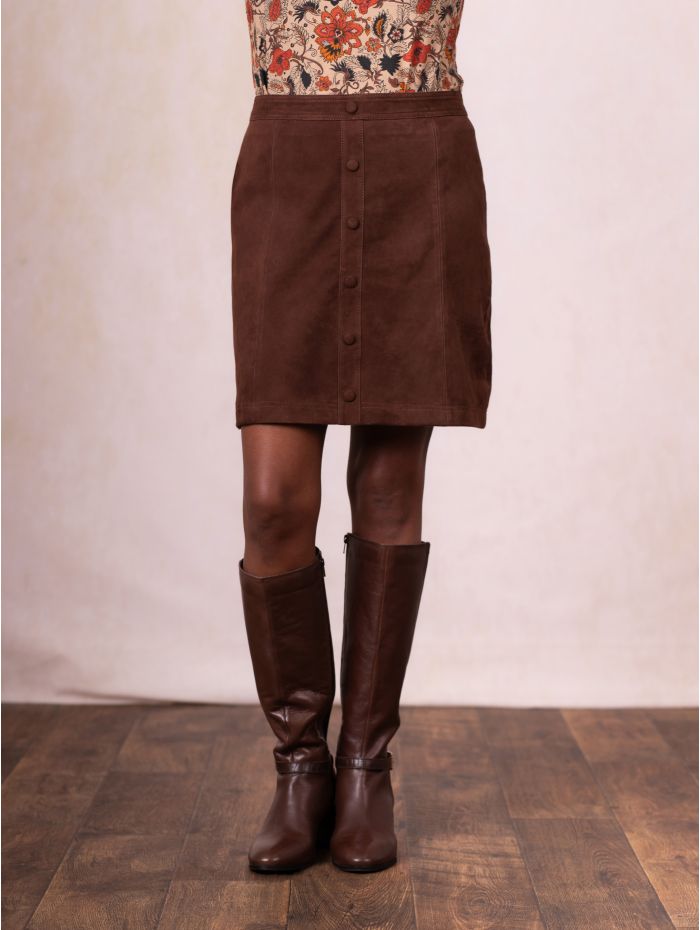 Lakeland Leather Suede A-Line Mini Skirt in Chocolate Brown