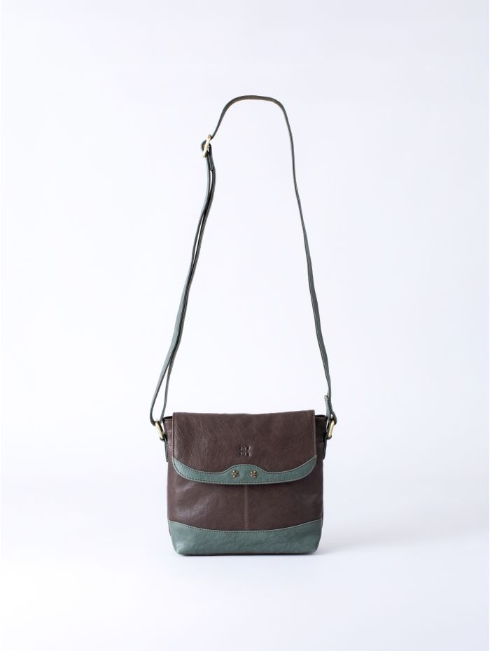 Hartsop Flapover Leather Cross Body Bag in Brown and Green
